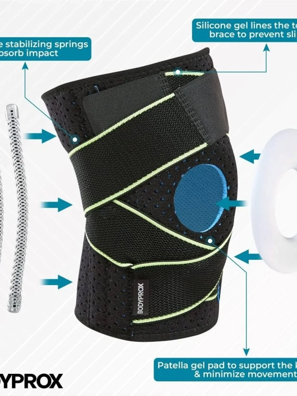 Bodyprox Knee Brace Support w/ Straps & Stabilizers Adjustable Blue/Black